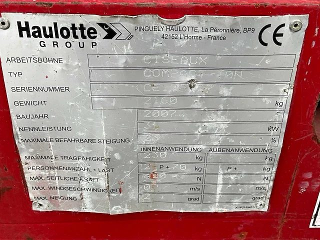 2007 haulotte compact 10n schaarhoogwerker - afbeelding 6 van  14