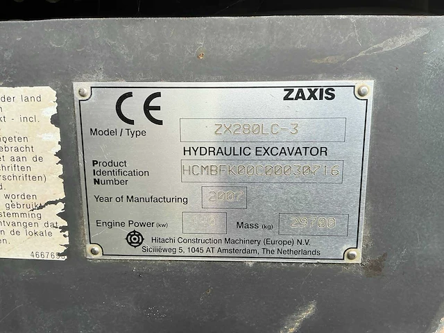 2007 hitachi zx280 lc rupsgraafmachine - afbeelding 48 van  52
