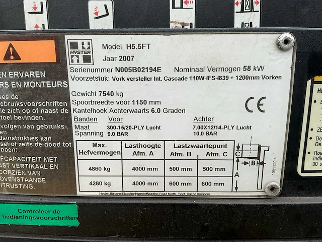 2007 hyster h5.5ft heftruck - afbeelding 7 van  15
