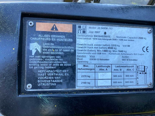 2007 hyster j2.50 xm vorkheftruck - afbeelding 8 van  8
