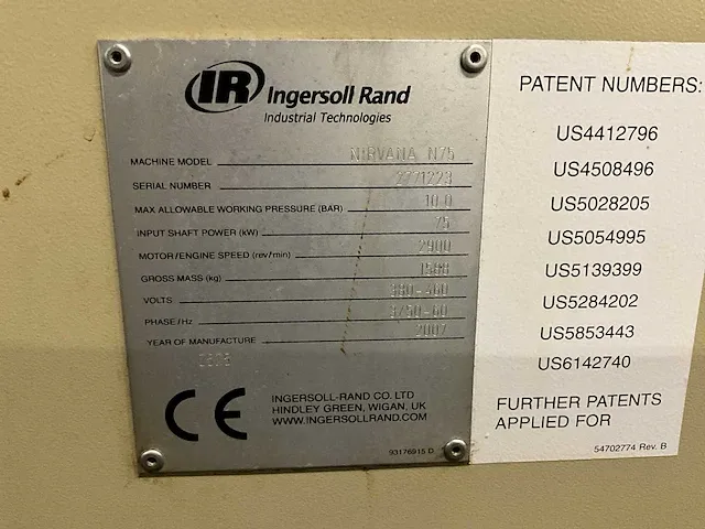 2007 ingersoll rand nirvana n 75 stationaire compressor - afbeelding 11 van  19