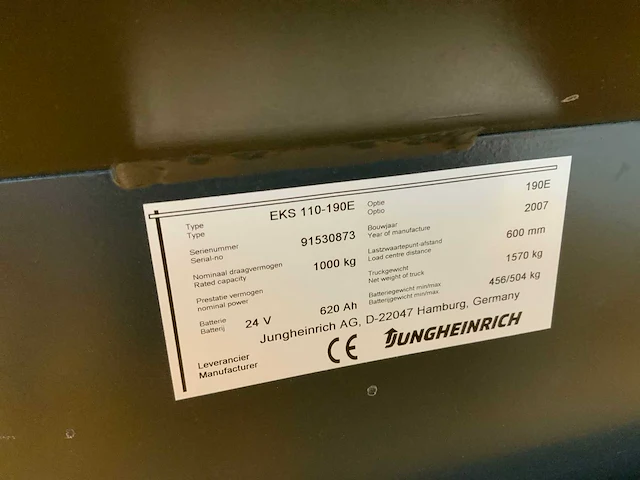 2007 jungheinrich eks110-190e orderpicker - afbeelding 3 van  13
