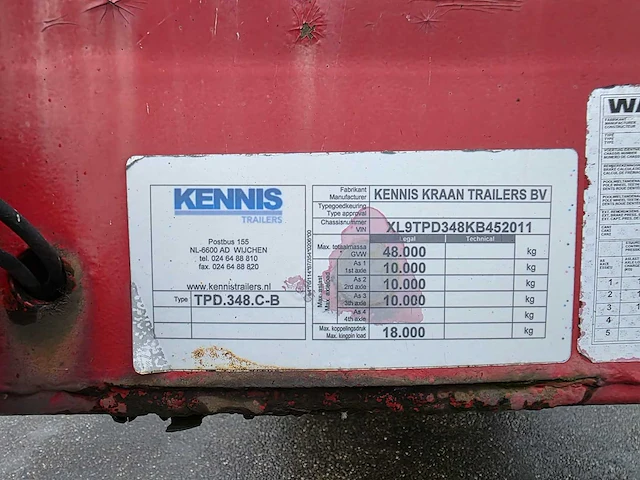 2007 kennis tpd348c-b stenentrailer met kraan - afbeelding 39 van  45