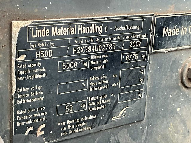 2007 linde h50d vorkheftruck - afbeelding 29 van  35