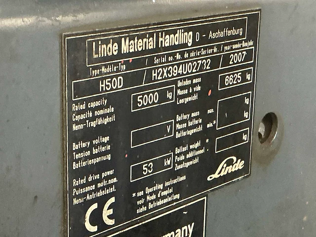 2007 linde h50d vorkheftruck - afbeelding 8 van  16