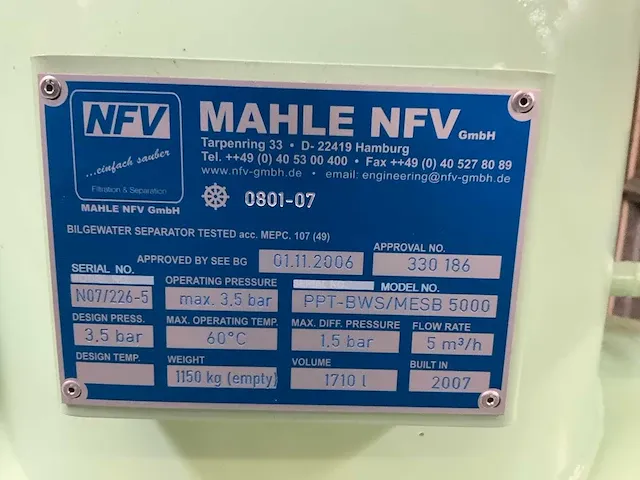 2007 mahle ppt-bws/mesb 5000 separator - afbeelding 9 van  16