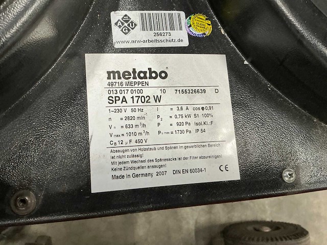 2007 metabo spa 1702 w filter afzuiginstallatie - afbeelding 5 van  5
