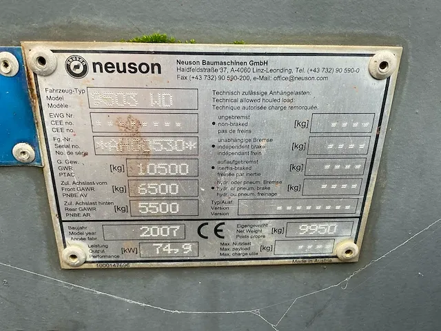 2007 neuson 9503 wd banden graafmachine - afbeelding 38 van  43