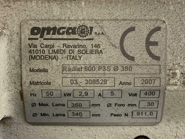 2007 omga radial 600 p3s radiaalafkortzaagmachine - afbeelding 2 van  10