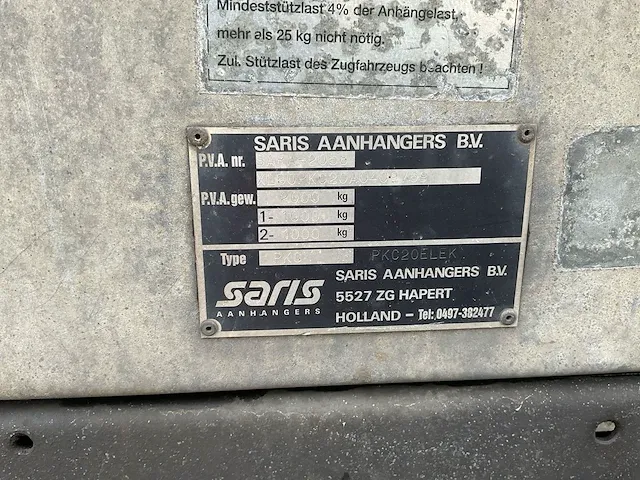 2007 saris pkc 20 kiep-aanhangwagen - afbeelding 9 van  18
