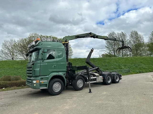 2007 scania r620 8x4 vrachtwagen met haakarm en autolaadkraan - afbeelding 1 van  61