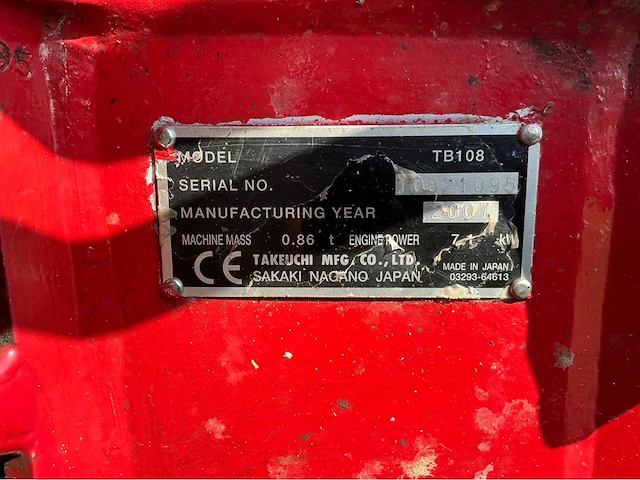 2007 takeuchi tb108 rupsgraafmachine - afbeelding 22 van  29