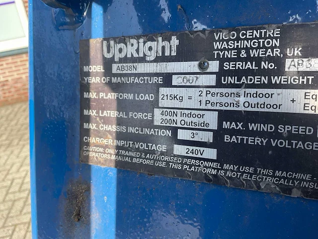 2007 upright ab 38n hoogwerker - afbeelding 8 van  9