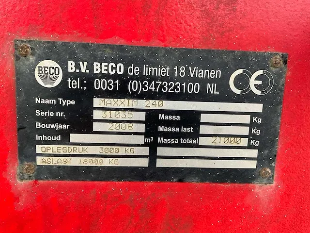 2008 beco maxxim 240 dumper aanhanger - afbeelding 7 van  15