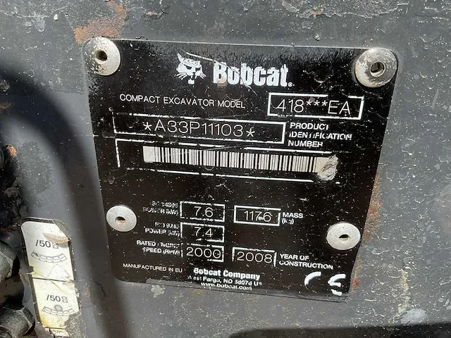 2008 bobcat e10 minigraafmachine - afbeelding 18 van  25