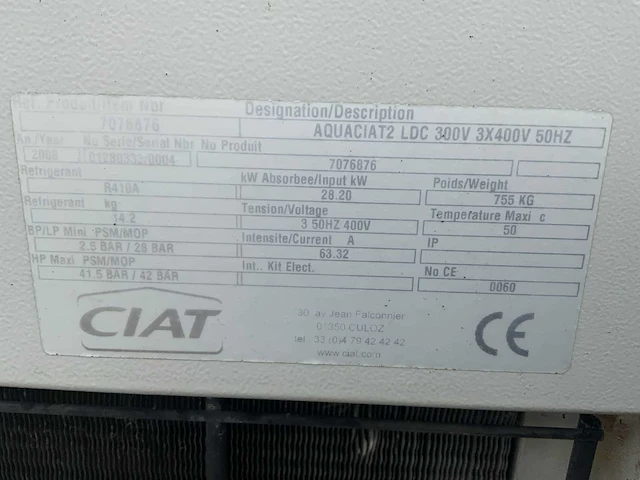2008 ciat aquaciat2 ldc 300v chiller met hydrounit - afbeelding 7 van  7