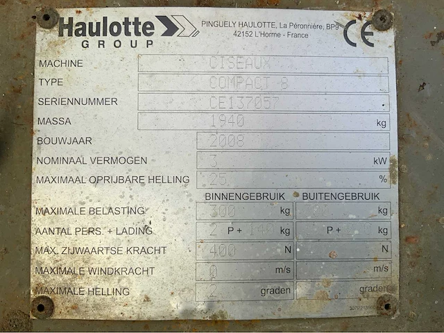 2008 haulotte compact 8 hoogwerker - afbeelding 9 van  18