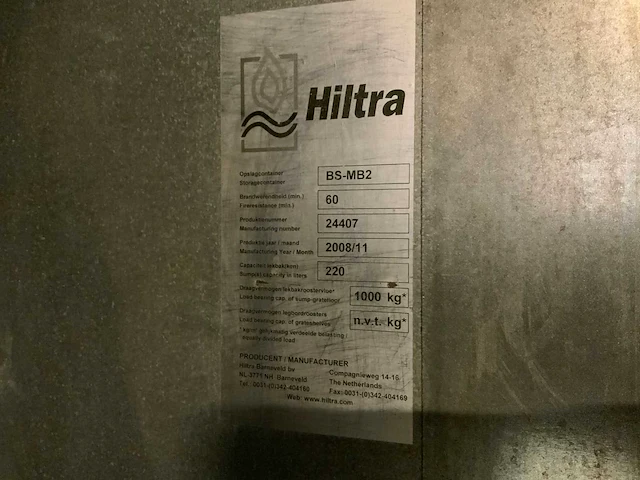 2008 hiltra bs-mb2 brandwerende opslagcontainer - afbeelding 4 van  6