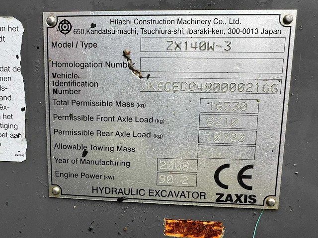 2008 hitachi zx140w-3 banden graafmachine - afbeelding 13 van  20
