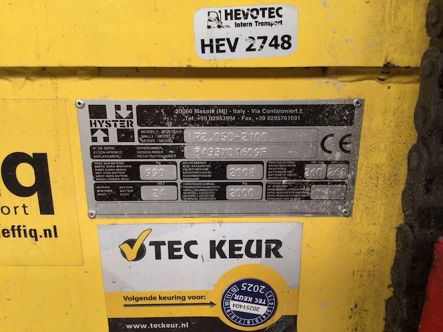 2008 hyster p2.0sd-2100 stapelaar - afbeelding 8 van  9
