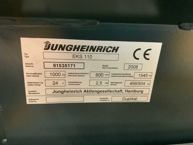 2008 jungheinrich eks110 orderpicker met accu van 2024 - afbeelding 4 van  19