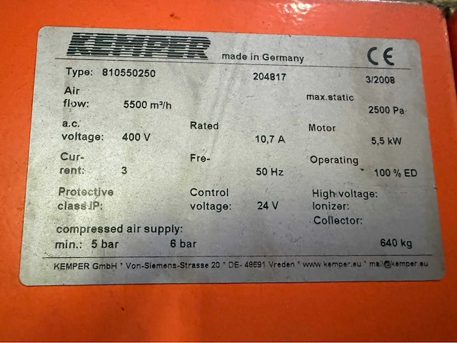 2008 kemper system 8000 model: 810550250 lasdampafzuiginstallatie 5500m3/h - afbeelding 15 van  15
