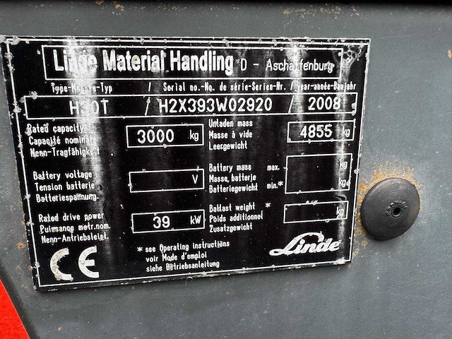 2008 linde h30t vorkheftruck - afbeelding 2 van  10