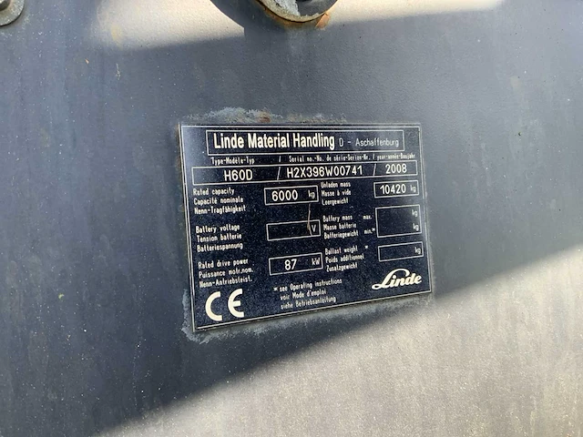2008 linde h60d vorkheftruck - afbeelding 29 van  35