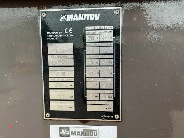 2008 manitou 105vjr2 hoogwerker - afbeelding 9 van  17