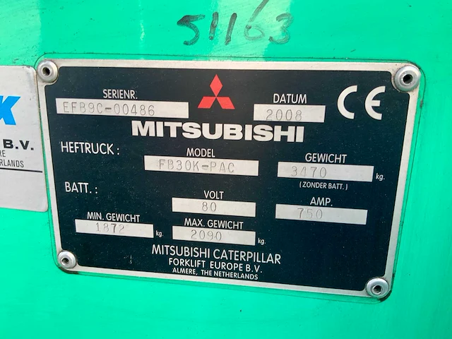 2008 mitsubishi fb30k-pac vorkheftruck - afbeelding 20 van  31
