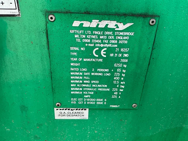 2008 nifty hr 21 de 2wd hybride hoogwerker - afbeelding 51 van  55