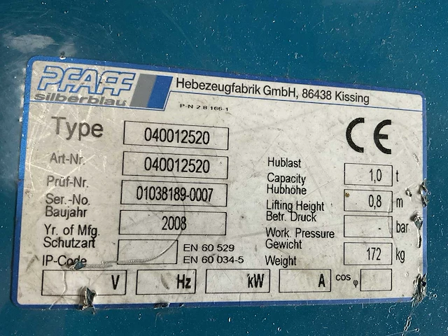 2008 pfaff 040012520 hooghef palletwagen - afbeelding 9 van  9