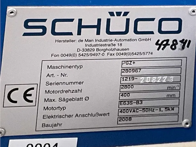 2008 schüco pgz+ glaslatprofiel afkortcirkelzaagmachine - afbeelding 32 van  32