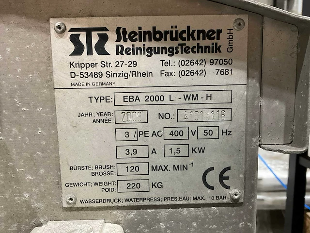 2008 steinbruckner eba 2000l mobiele wasborstel - afbeelding 2 van  10