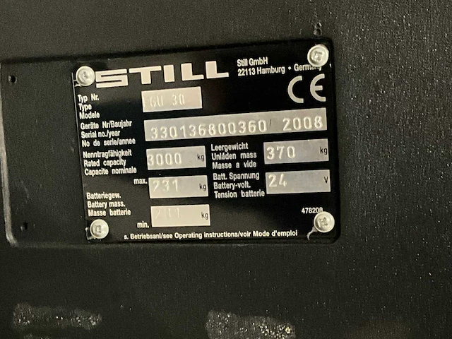 2008 still egu 30 elektrische palletwagen met accuwisselaar - afbeelding 3 van  11