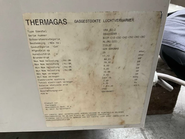 2008 thermagas vra 80-2 industriële verwarmingsinstallatie - afbeelding 5 van  5
