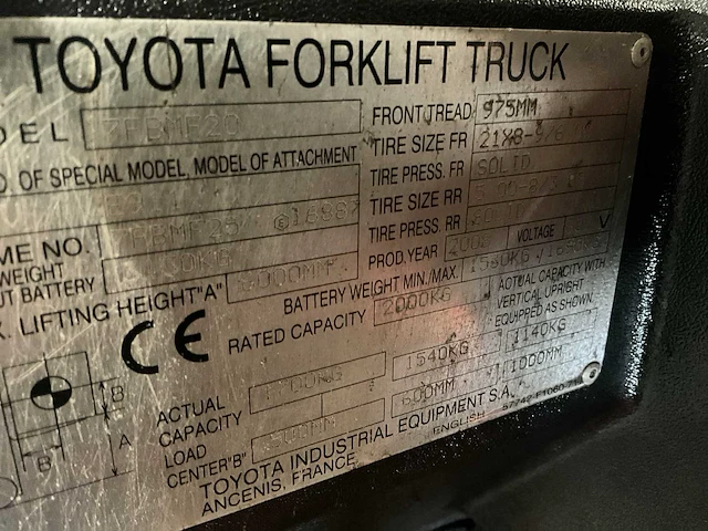 2008 toyota 7fbmf20 vorkheftruck - afbeelding 11 van  19