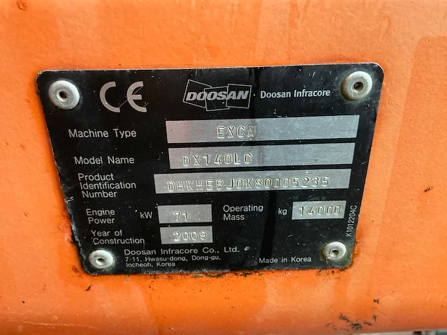 2009 doosan dx 140lc rupsgraafmachine - afbeelding 28 van  35