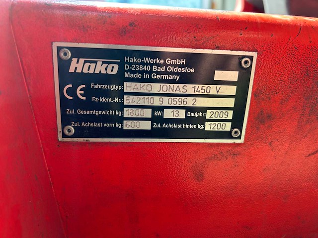 2009 hako jonas 1450v zelfrijdende veegmachine - afbeelding 5 van  15