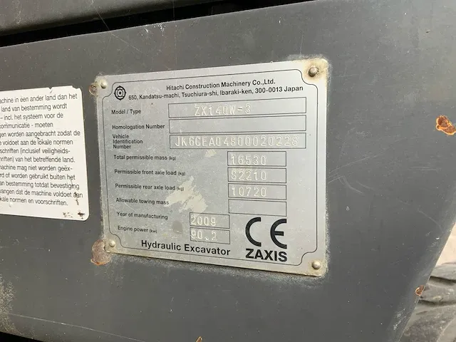 2009 hitachi zaxis 140w-3 banden graafmachine - afbeelding 40 van  45