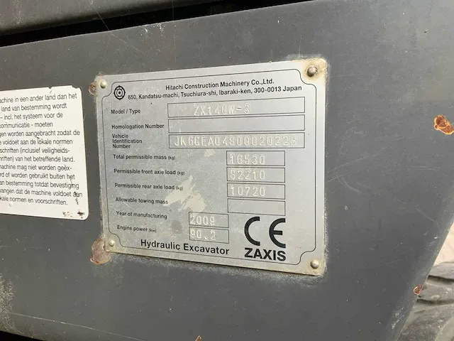 2009 hitachi zaxis 140w-3 banden graafmachine - afbeelding 40 van  45