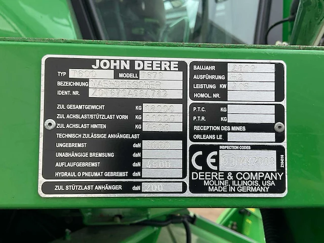 2009 john deere t670 maaidorser - afbeelding 63 van  71