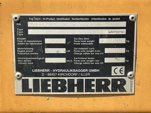 2009 liebherr a900c litronic banden graafmachine - afbeelding 20 van  27