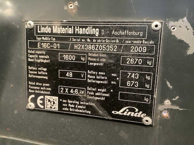 2009 linde e 16 c-01 vorkheftruck - afbeelding 12 van  12