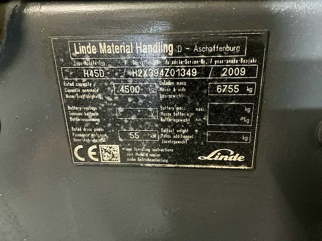 2009 linde h45d vorkheftruck - afbeelding 9 van  17