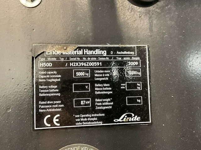 2009 linde h50d vorkheftruck - afbeelding 14 van  21