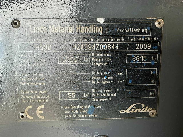 2009 linde h50d vorkheftruck - afbeelding 4 van  12