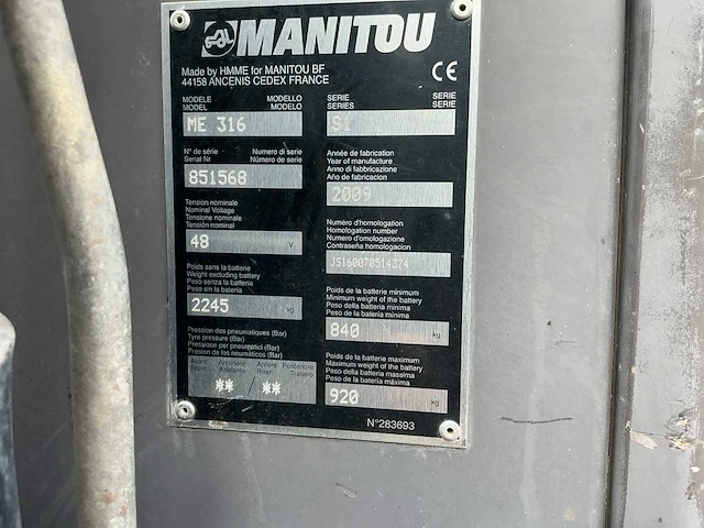 2009 manitou me 316 vorkheftruck - afbeelding 21 van  28