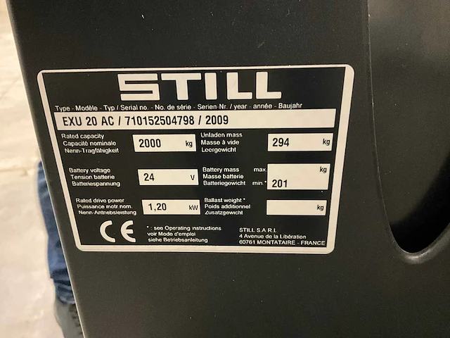2009 still exu 20 ac elektrische palletwagen - afbeelding 2 van  11