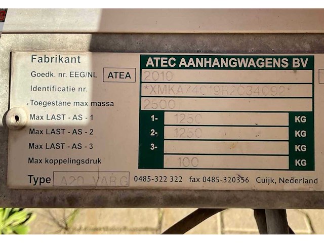 2010 atec 2a2500 auto transporter huif aanhangwagen - afbeelding 9 van  17
